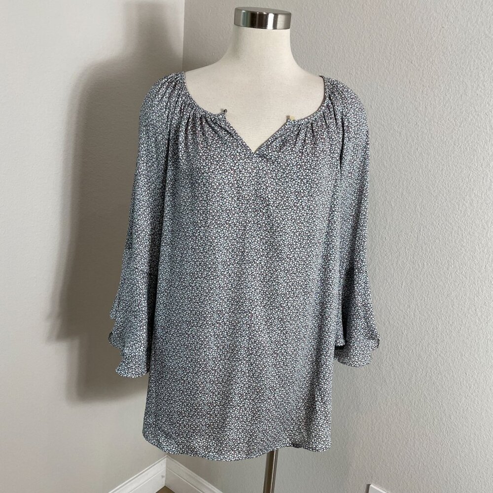 Chaps Womens Plus XXL Floral Bell Sleeve Tunic Top Boho Blouse Shirt